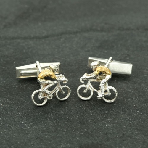 Yellow Jersey Silver and Gold Cyclist Cufflinks