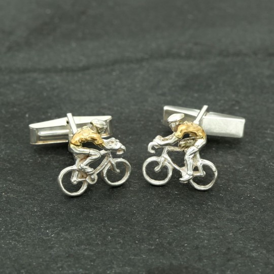 Yellow Jersey Silver and Gold Cyclist Cufflinks