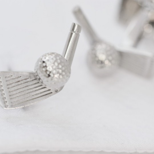 Rhodium Golf Club and Ball Cufflinks