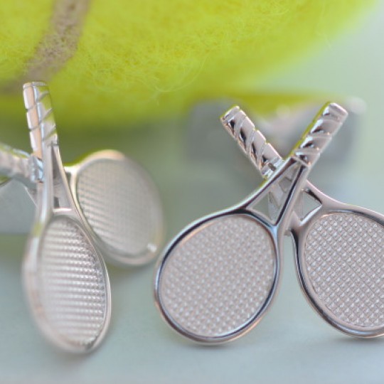 Rhodium Tennis Racquet Cufflinks