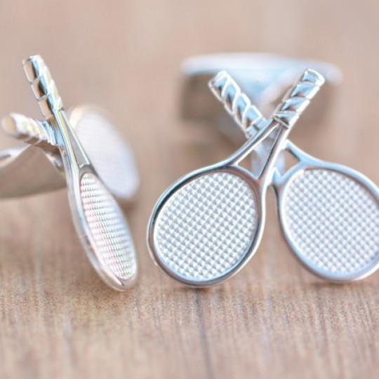 Rhodium Tennis Racquet Cufflinks