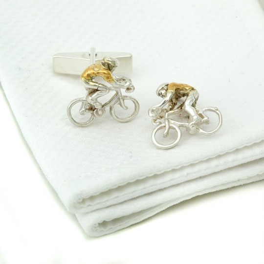 Yellow Jersey Silver and Gold Cyclist Cufflinks