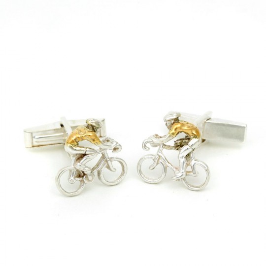 Yellow Jersey Silver and Gold Cyclist Cufflinks