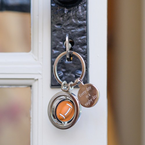 Personalised Spinning Rugby keyring